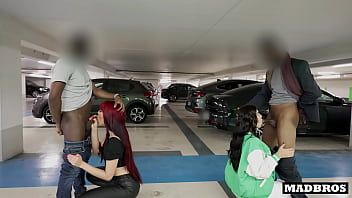 Play Two big ass Latina roommates fucked by two black guys in a public parking lot!!!