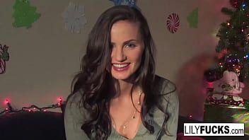 Lily tells us her horny Christmas wishes before satisfying herself in both holes