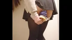 Play Asian Babe's Public Changing Room Dildo Masturbation with Stockings